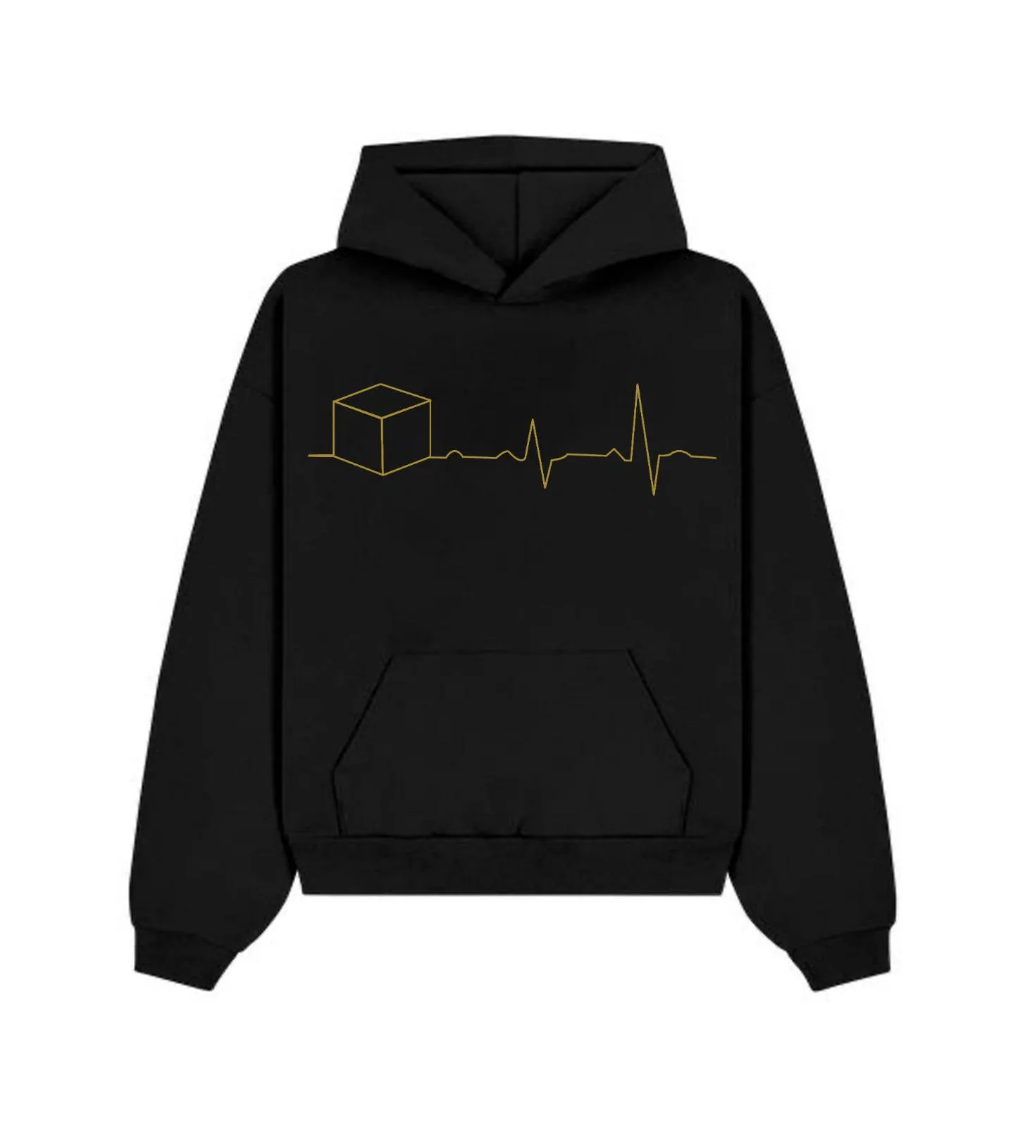 Onyx Black Heartbeat — Gold hoodie, product only