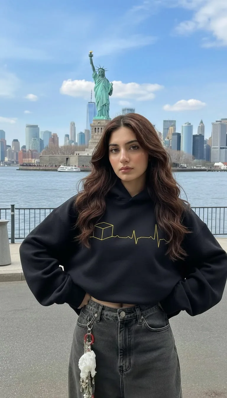 Black hoodie in an Only14Me campaign portrait